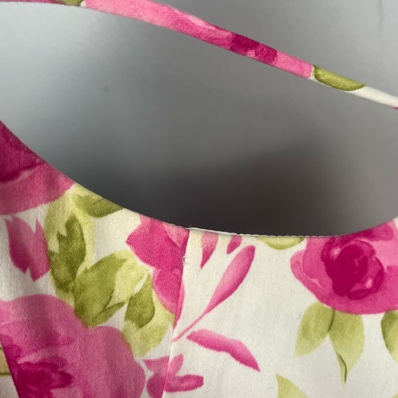 Coldwater creek white and pink rose printed midi length tie dress size 12 P - Picture 7 of 7